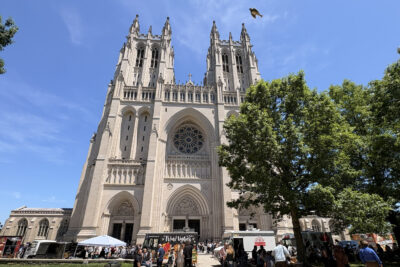 Food trucks in front of the Cathedral